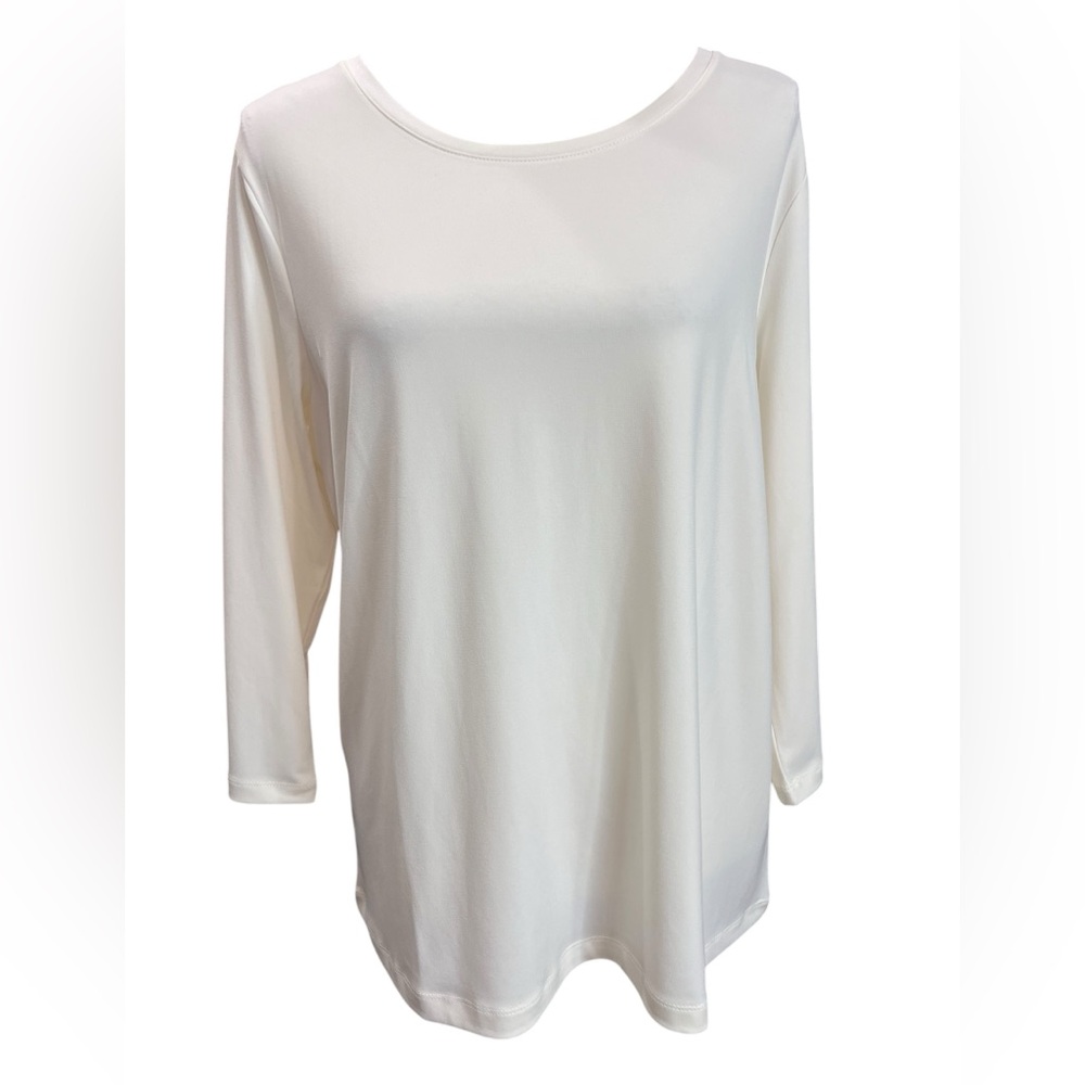 NWT Chico’s Lily Scoop Neck 3/4 Sleeve Basic Knit Top Modern Ecru Size 2 (L/12) - Picture 2 of 11